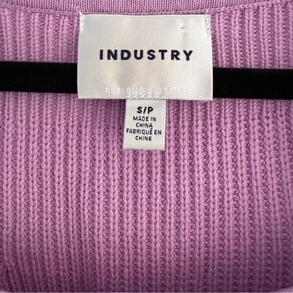 INDUSTRY Lilac Pink Cotton Knit Sweater Top w Sheer Floral Applique Sleeve S - Picture 7 of 12